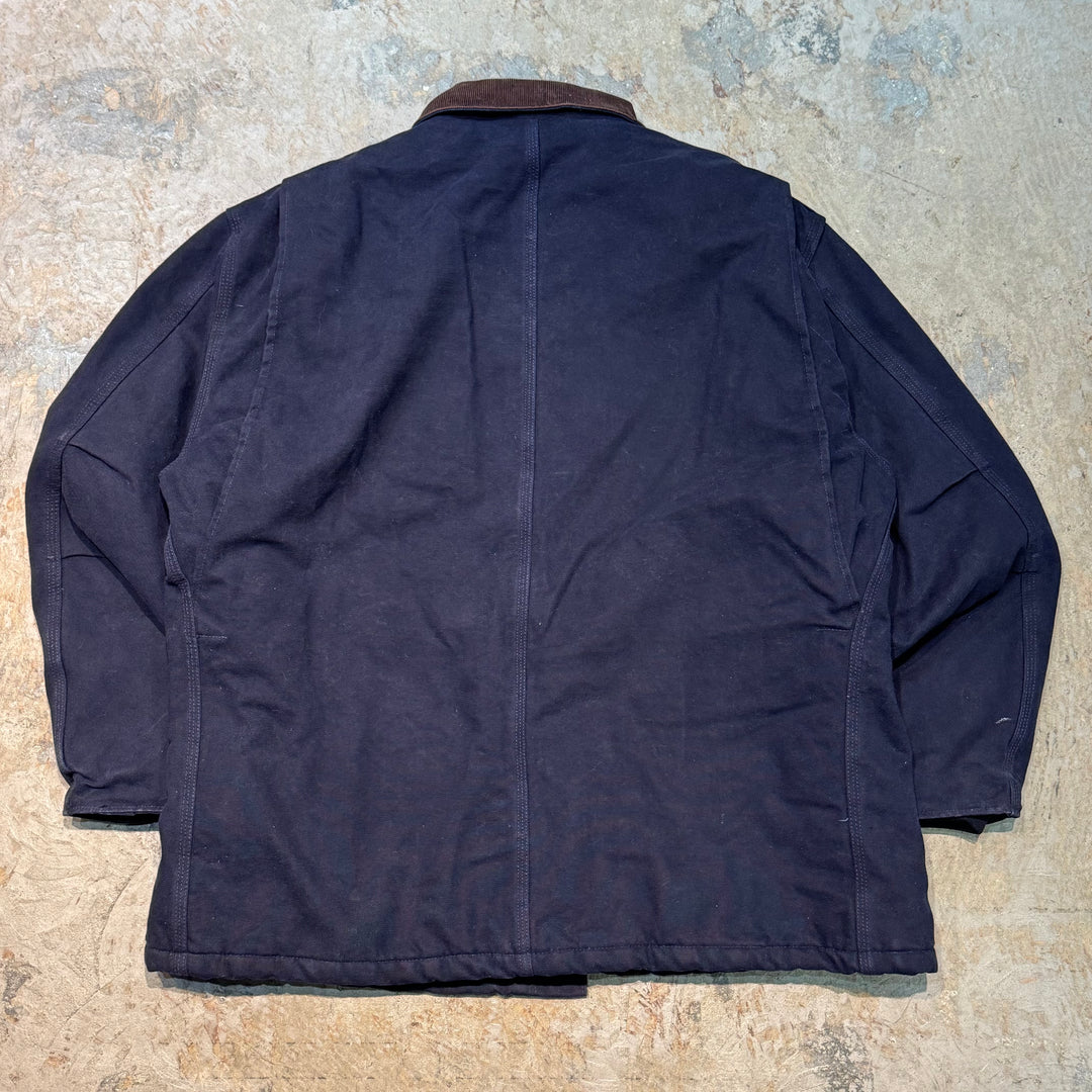 미국에서 만든 중고 의류 Carhartt/ 전통적인 코트/ 오리 직물/ 기업 로고/ 퀼트 안감/ 크기 XL