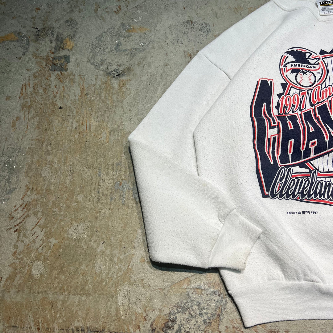 #3902 古着/97's TULTEX/タルテックス/Crew Neck Print Sweat Shirt/クルーネックプリントスウェット/1997 American League CHANPIONS/World Series/Indians /MLB/サイズL