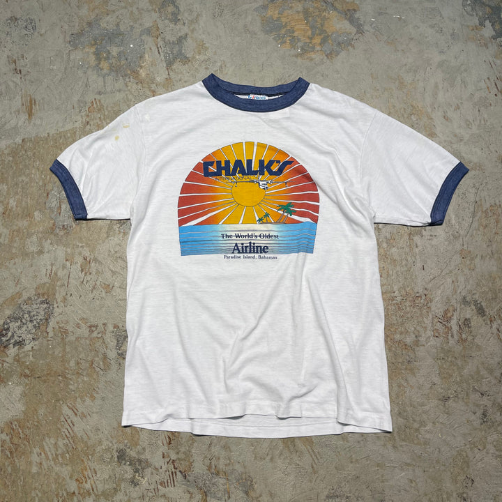 #4485 Used clothing 80's Hanes/Short sleeve Ringer t-shirt Tee/Short sleeve Ringer T-shirt/MADE IN USA/Size L