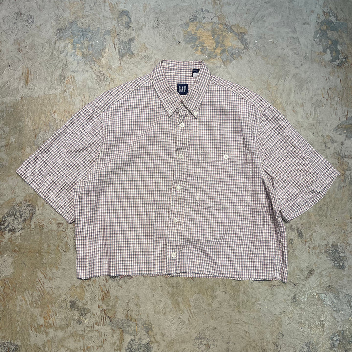 古着 GAP/ギャップ/ボタンダウン半袖シャツ/ チェック/リメイク/サイズM