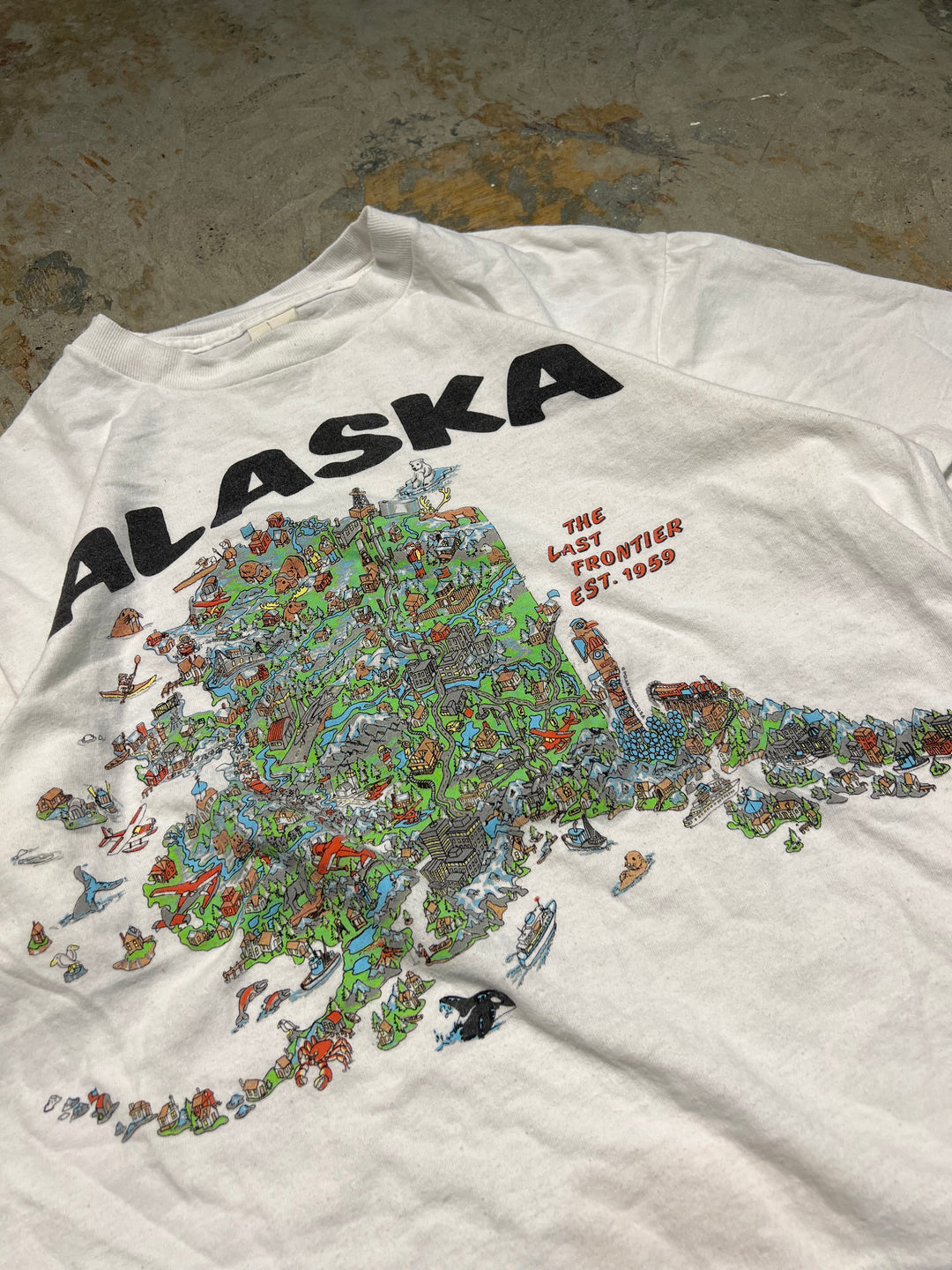 #4543 古着 90's ONEITA/オニータ/short sleeve print t-shirt Tee/半袖プリントTシャツ/シングルステッチ/ALASKA/サイズM相当