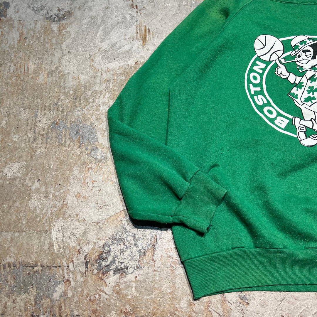 #3907 古着 80's TRENCH/トレンチCrew Neck Print Sweat Shirt/クルーネックプリントスウェット/ラグランスリーブ/MADE IN USA/BOSTON CELTICS/NBA/サイズS/34・36