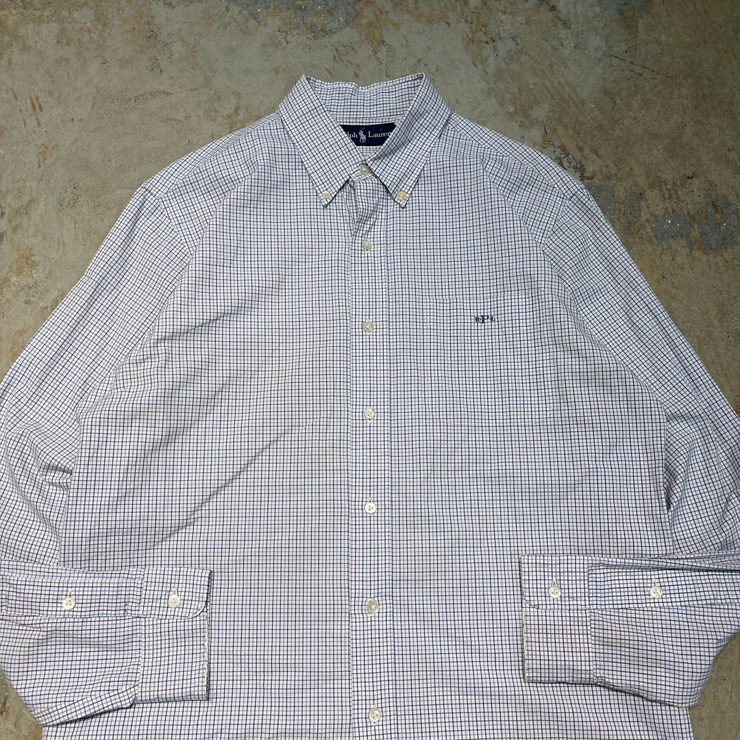 #4395 古着 Ralph Lauren/ラルフローレン/Long Sleeve Button Down Shirt/Check/チェック/長袖ボタンダウンシャツ/サイズL