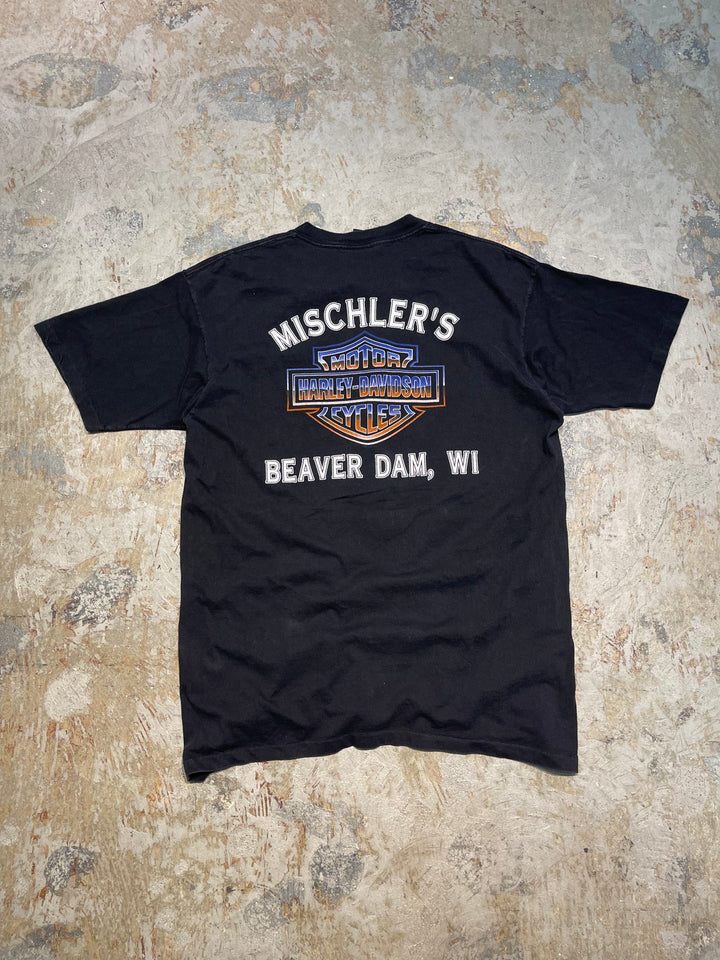 #MA163 古着 USA製 96's Harley-Davidson /ハーレー ダビッドソン / BEAVER DAM / ウィスコンシン州 / シングルステッチ ヴィンテージ Tシャツ / サイズXL