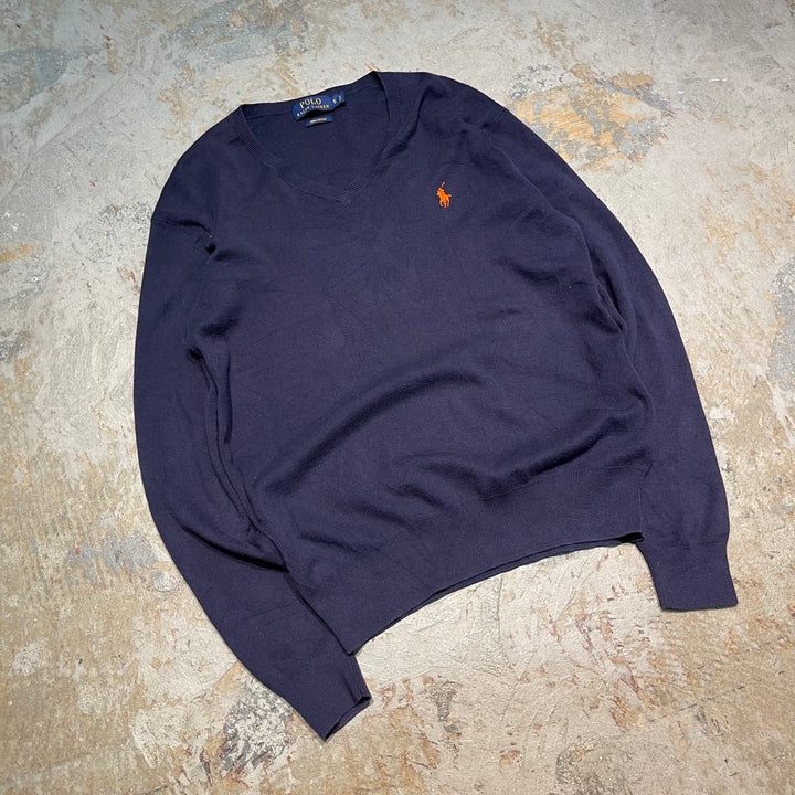 #3715 古着 POLO by Ralph Lauren/ラルフローレン / PIMA Cotton knit V Neck Sweatrer Shirts/ピマコットLンニットＶネックセーター/サイズS