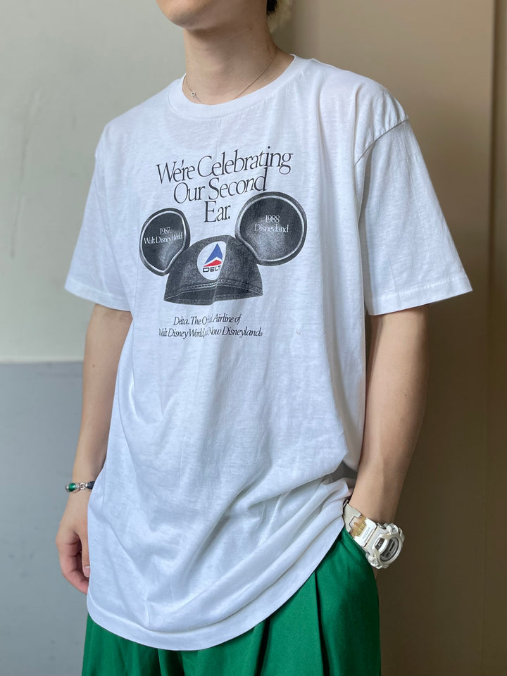 #4698 古着希少 80’s デルタ航空 ウォルトディズニー/ヴィンテージ シングルステッチ Tシャツ/サイズXL