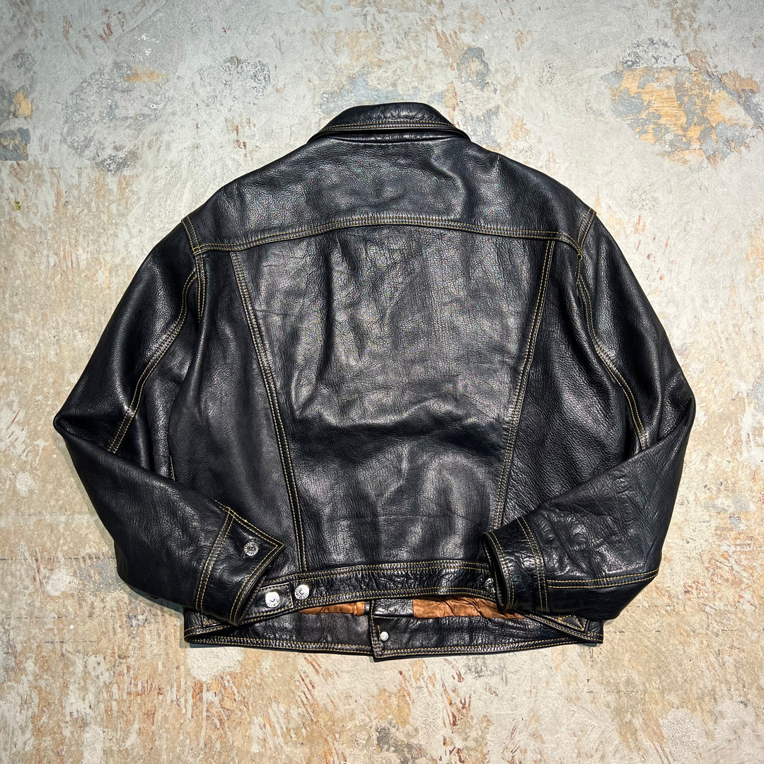 #3204 古着 80's Unknow/Leather Trucker Jacket/レザートラッカージャケット/サイズXL