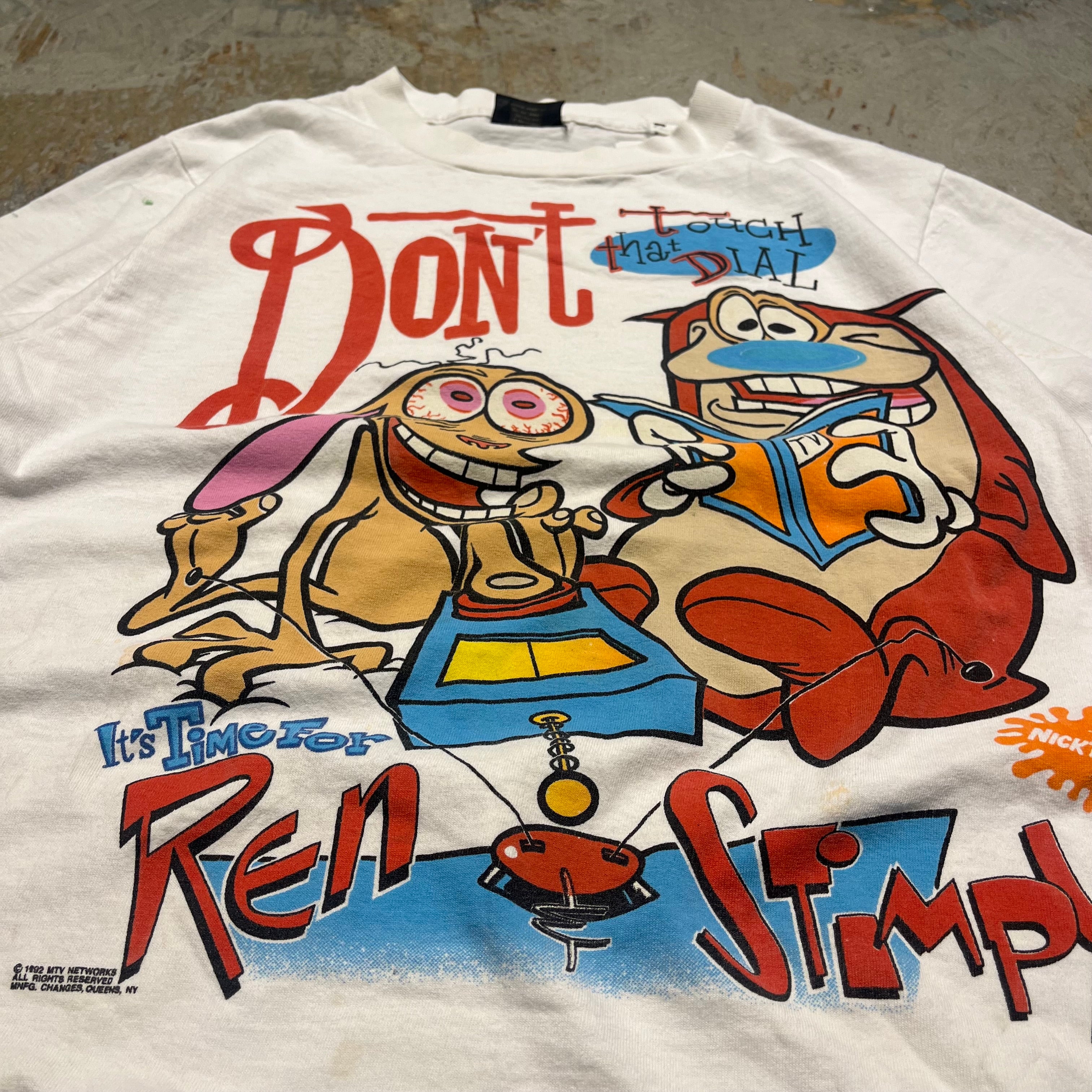 古着/90s USA製 MTV/Ren&Stimpy /レンとスティンピー/キャラクター/ヴィンテージ シングルステッチ Tシャツ/サイズM – 古着屋  MUJIN