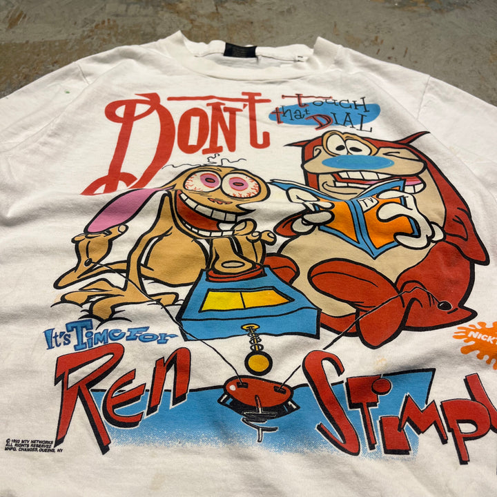 古着/90s USA製 MTV/Ren&Stimpy /レンとスティンピー/キャラクター/ヴィンテージ シングルステッチ Tシャツ/サイズM