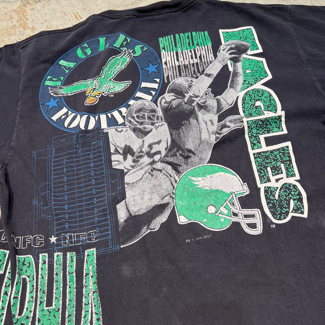 古着 USA製 90's タルテックス/ NFL / フィラデルフィア・イーグルス / ヴィンテージ シングルステッチ プリントTシャツ/サイズXL