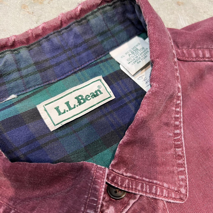 古着 80's~ カナダ製 L.L.Bean/エルエルビーン / 長袖ワークシャツ/無地/裏地チェック/サイズXL