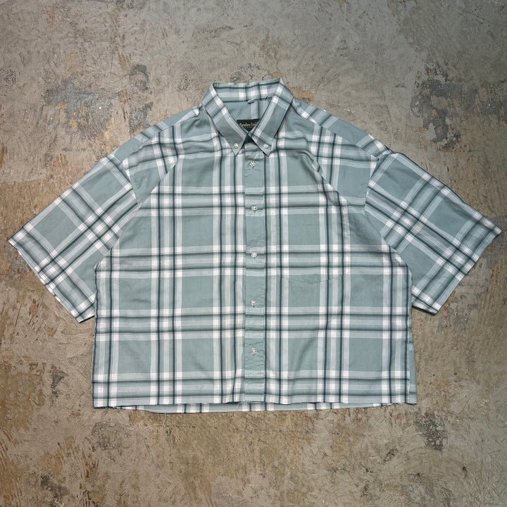 旧衣服timberland/汀布莱克/纽扣短袖衬衫/翻拍/格子图案/尺寸XL