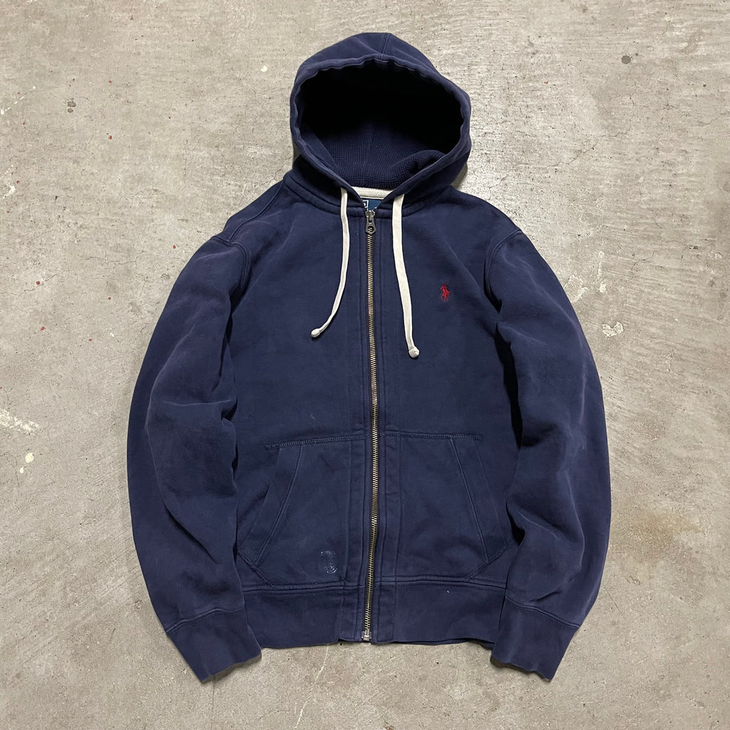 【PoloRalphLauren】裏地サーマル ジップパーカー XXL ネイビー ポロ ラルフローレン ワンポイント フード裏サーマル スウェット