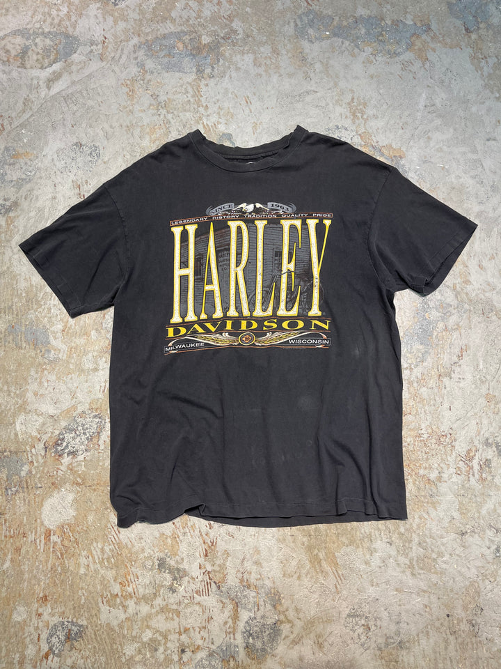 #MA162 古着 USA製 92's Harley-Davidson /ハーレー ダビッドソン / ウィスコンシン州 / シングルステッチ ヴィンテージ Tシャツ / サイズXL