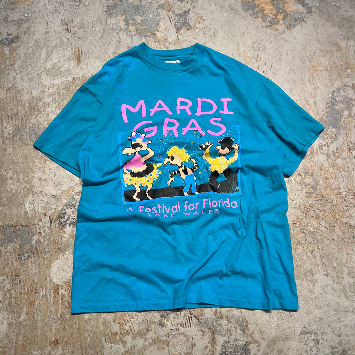 古着 90's USA製 Hanes/ヘインズ / MARDI GRAS/ 謝肉祭 / ヴィンテージ シングルステッチ プリントTシャツ/サイズL