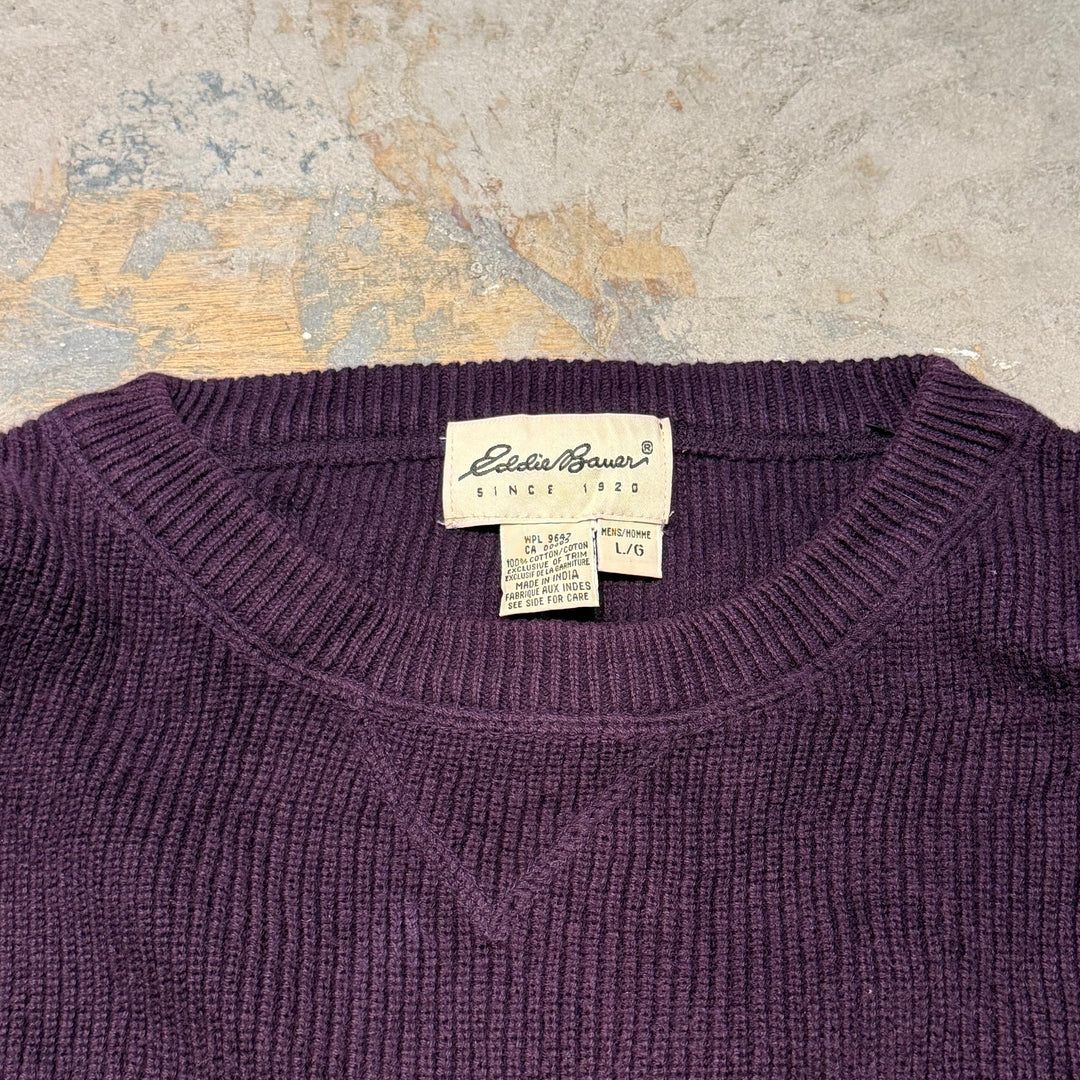 古着 90's~ Eddie Bauer/ エディーバウアー/ クルーネックニットセーター/ Vガゼット/ サイズL
