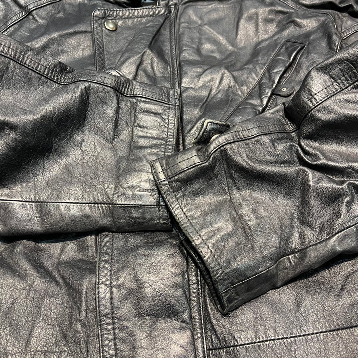 #1855 Unknow old clothes/Leather jacket/full zip leather jacket/size Ⅿ