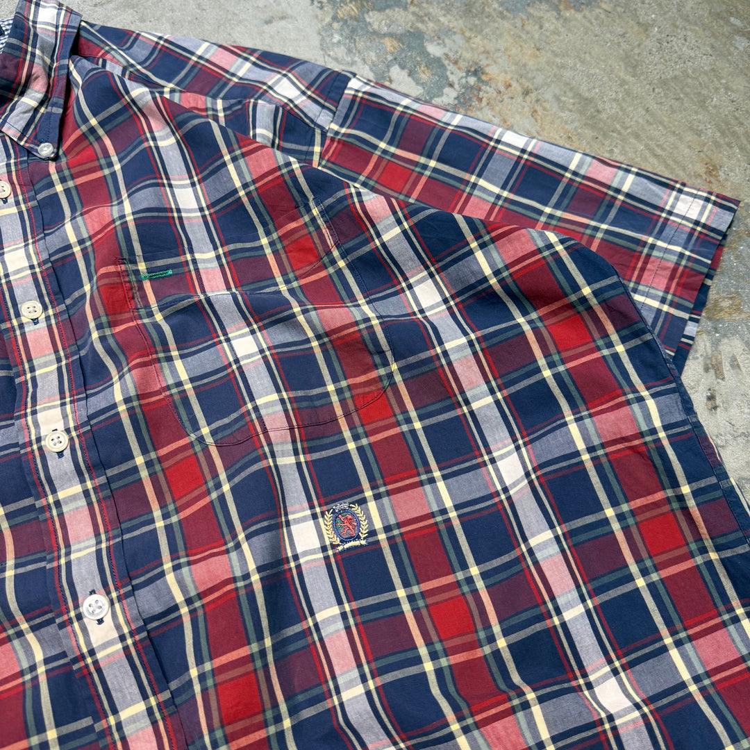 古着 TOMMY HILFIGER/ トミーヒルフィガー/ ボタンダウン半袖シャツ/ チェック柄/ リメイク/サイズL