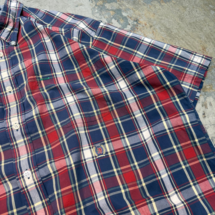 古着 TOMMY HILFIGER/ トミーヒルフィガー/ ボタンダウン半袖シャツ/ チェック柄/ リメイク/サイズL