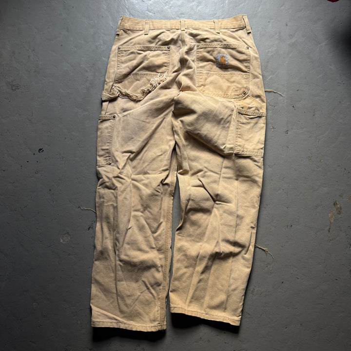 古着 USA製 80's Carhartt/カーハート/ダブルニーダック地クラッシュペインターパンツ/実寸サイズ34×29