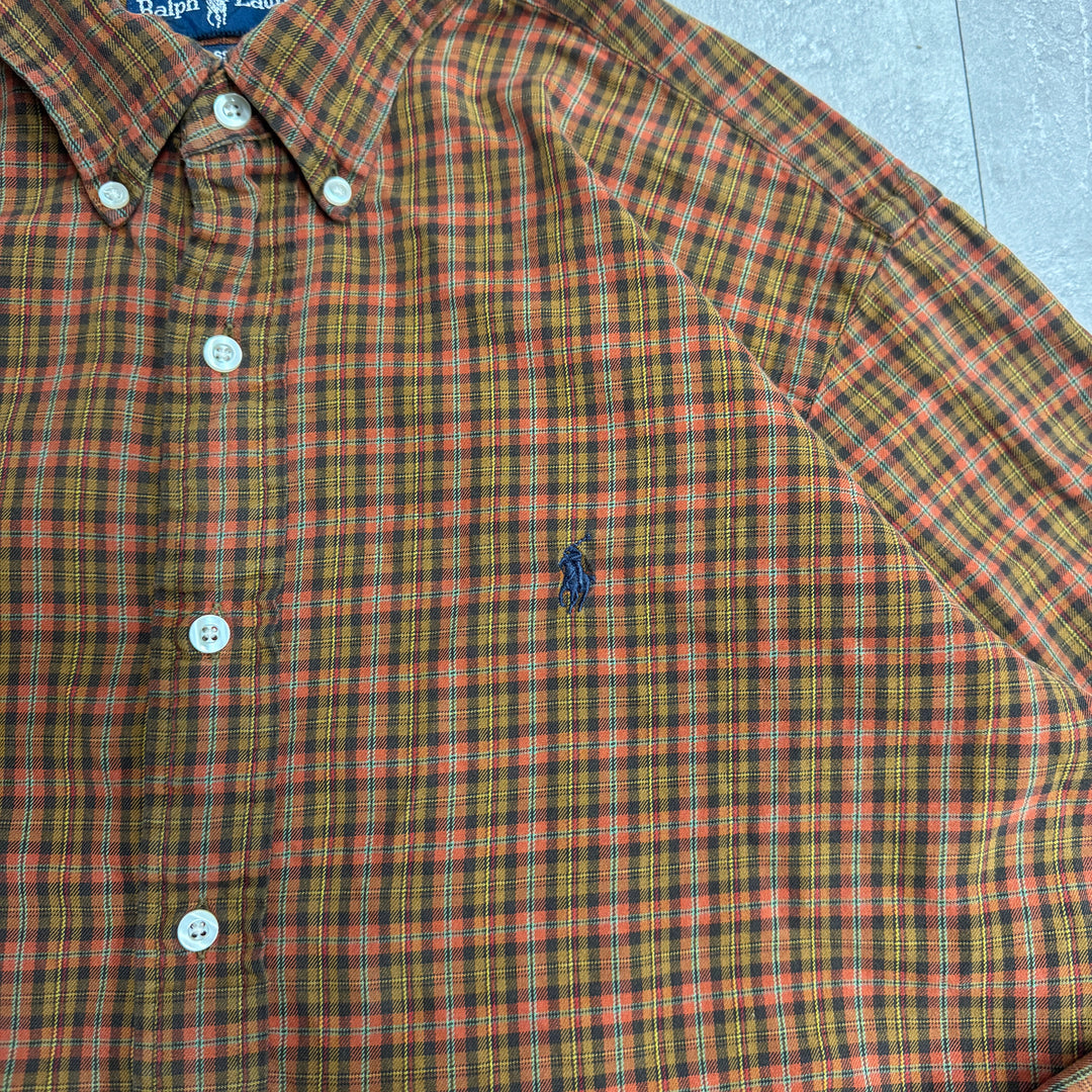 古着 90's POLO by Ralph Lauren/ ラルフ ローレン/ ボタンダウン長袖シャツ/ チェック柄/ サイズL