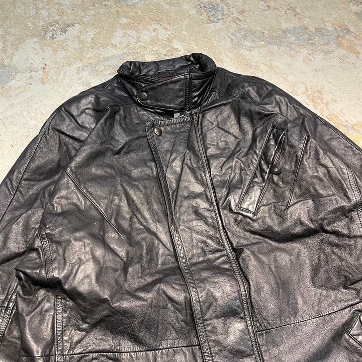 #1855 Unknow old clothes/Leather jacket/full zip leather jacket/size Ⅿ