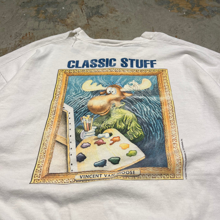 古着 USA製 90's フルーツオブザルーム/ロッキー&ブルウィンクル/アニメ/ヴィンテージ シングルステッチ Tシャツ/サイズXL