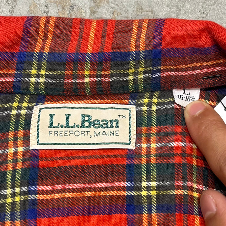 古着 80's L.L.Bean/ エルエルビーン/ フランネルシャツ/ チェック柄/ リメイク/ サイズL