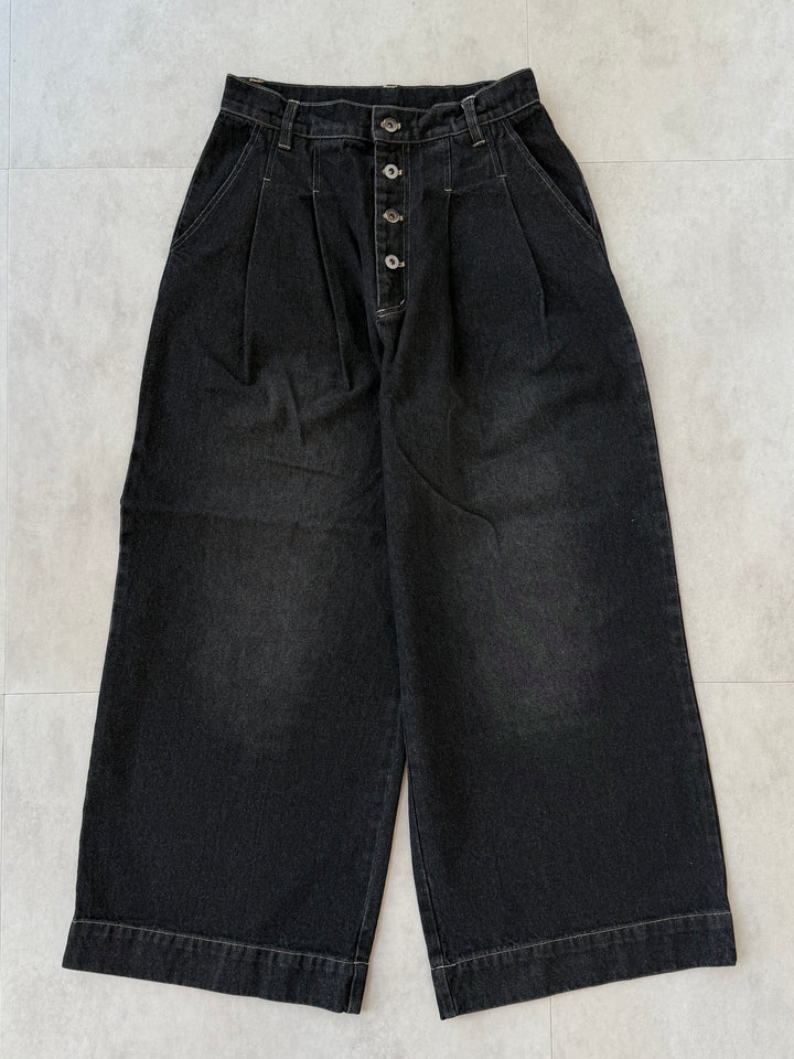 2タックウォッシュデニムワイドパンツ/セットアップ着用可