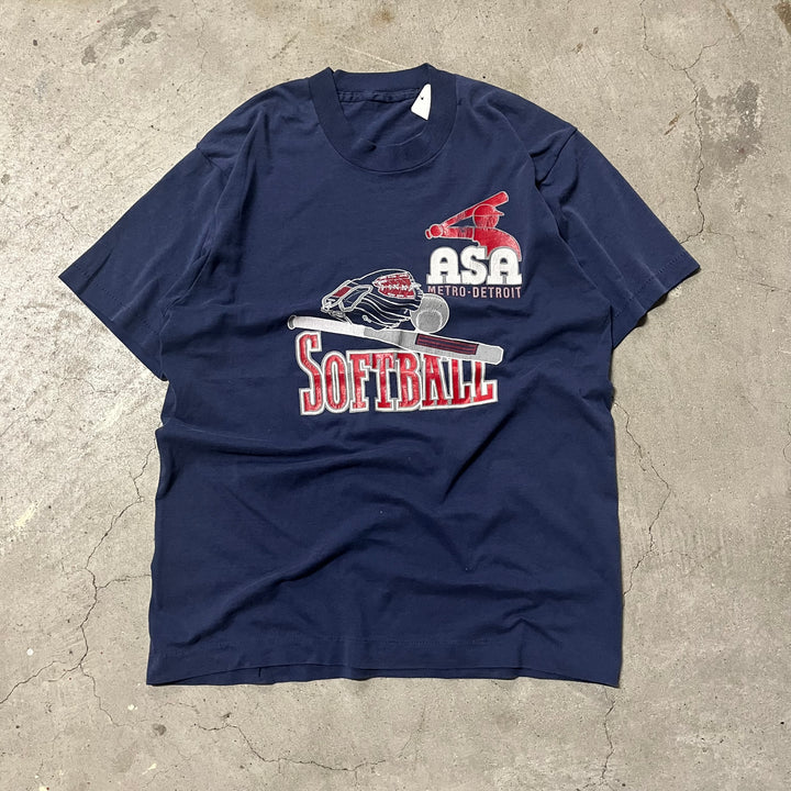 #4705 古着 ~90's USAvintage ASAmetro-detroit ソフトボール/ヴィンテージ シングルステッチ Tシャツ/サイズM相当