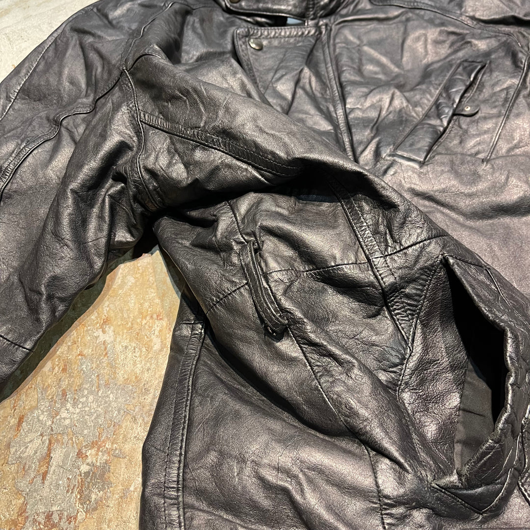 #1855 Unknow old clothes/Leather jacket/full zip leather jacket/size Ⅿ