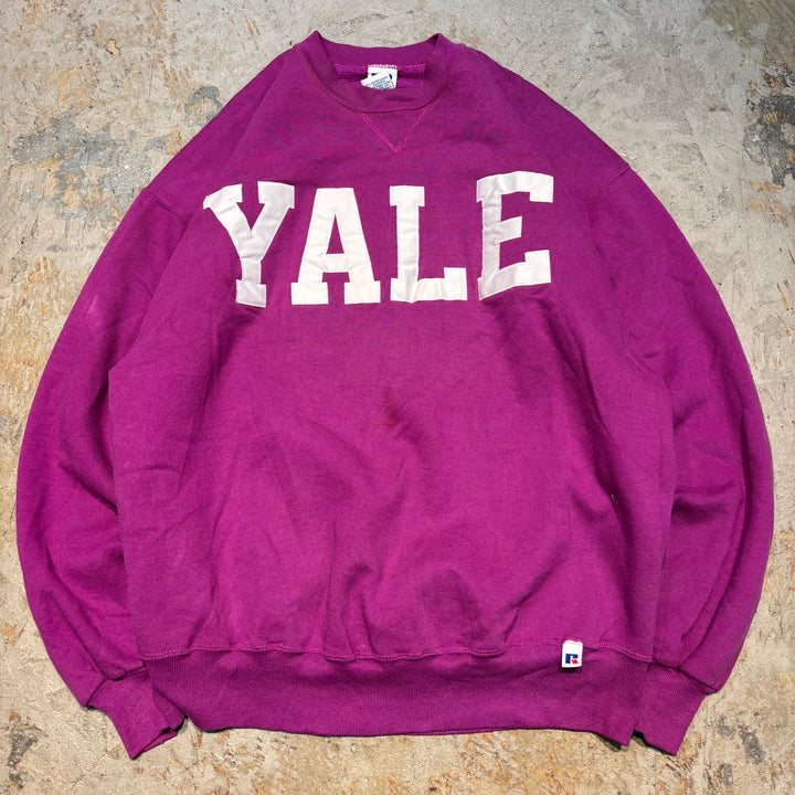 古着 USA製 80's~ RUSSELLATHLETIC/ ラッセル アスレチック/ カレッジロゴクルーネックスウェット/ Vガゼット/ YALE/ イェール大学/ サイズXL