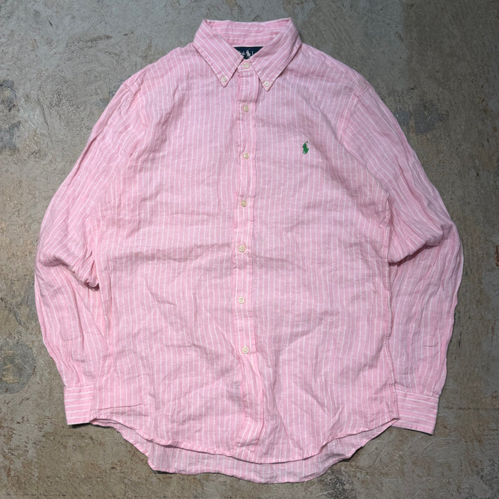 古着 90's POLO by Ralph Lauren/ ラルフ ローレン/ ボタンダウン長袖シャツ/ ストライプ柄/ サイズM