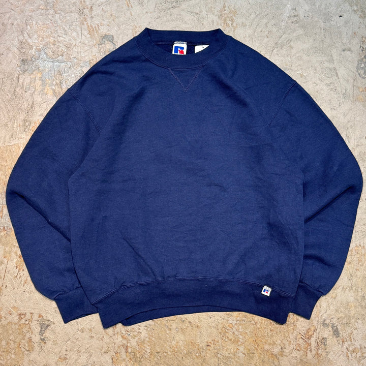 古着 USA製80's〜 RUSSELL ATHLETIC/ ラッセルアスレチック/ ブランククルーネックスウェット/ 無地/ 前Vガゼット/ サイズM