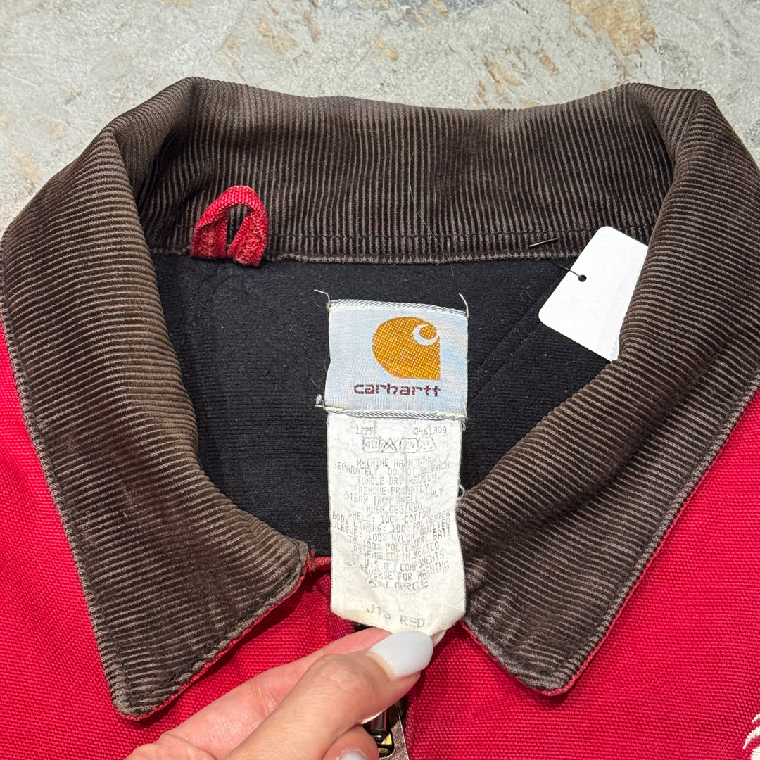 旧衣服Carhartt/汽车心/圣达菲夹克/鸭面料/衬里绗缝/企业标志/衣领灯芯绒/尺寸XL
