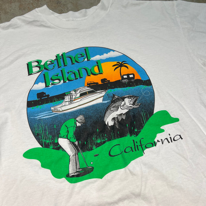 古着 90's Bethel Island/ベゼルアイランド/カリフォルニア/魚/ヴィンテージ シングルステッチプリントTシャツ/サイズXL相当