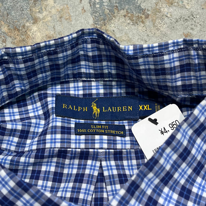 #4420 古着 Ralph Lauren/ラルフローレン/Long Sleeve Button Down Shirt/長袖ボタンダウンシャツ/チェック柄/SLIM FIT/サイズXXL