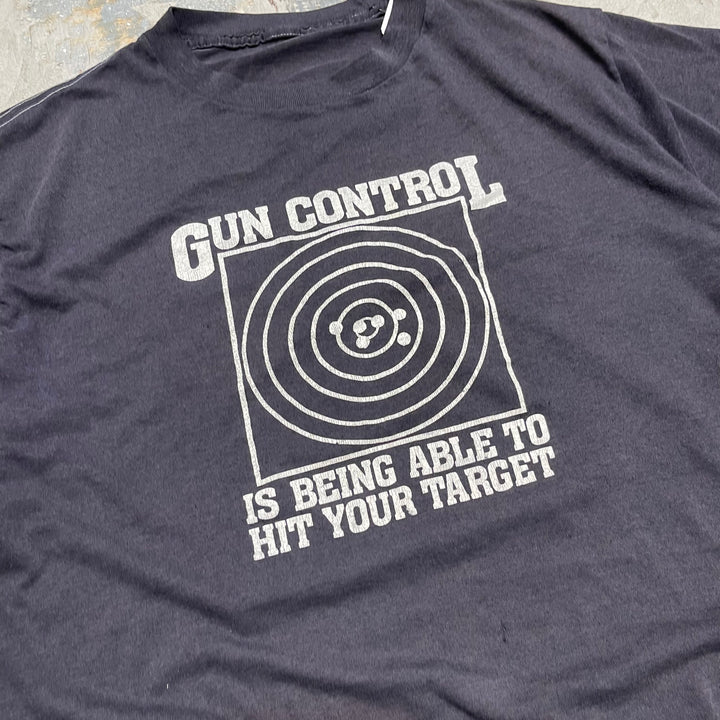 古着 80's~ GUN CONTROL/目標を達成できるかどうか/ ヴィンテージ シングルステッチプリントTシャツ/サイズL相当