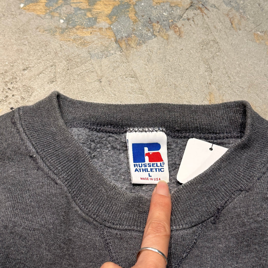 古着 USA製 80's〜 RUSSELL ATHLETIC/ ラッセルアスレチック/ ブランククルーネックスウェット/ 無地/ 前Vガゼット/ サイズL