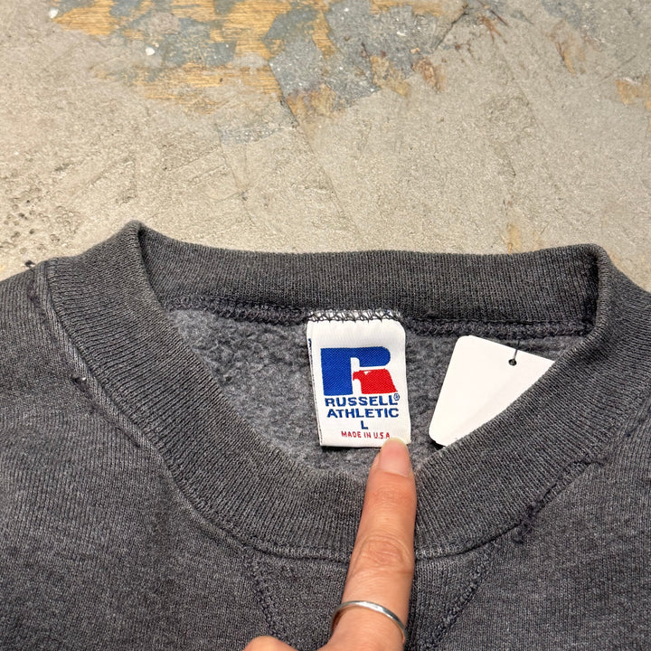 古着 USA製 80's〜 RUSSELL ATHLETIC/ ラッセルアスレチック/ ブランククルーネックスウェット/ 無地/ 前Vガゼット/ サイズL