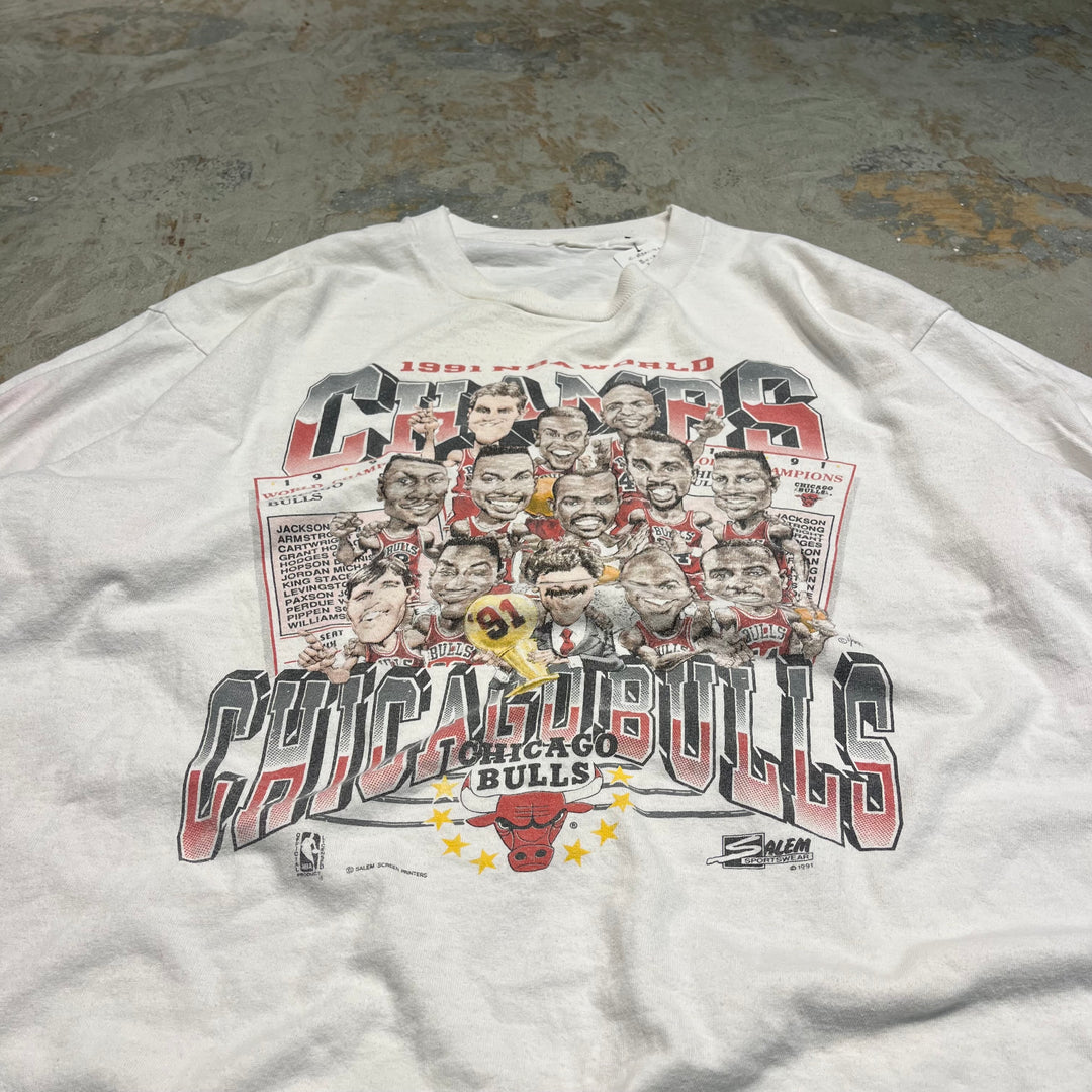 #4609 古着 91's unknow/short sleeve print t-shirt Tee/半袖プリントTシャツ/シングルステッチ/NBA/CHICAGO BULLS/サイズ2XL相当