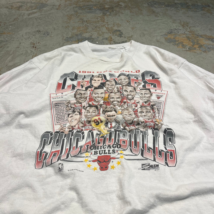 #4609 古着 91's unknow/short sleeve print t-shirt Tee/半袖プリントTシャツ/シングルステッチ/NBA/CHICAGO BULLS/サイズ2XL相当