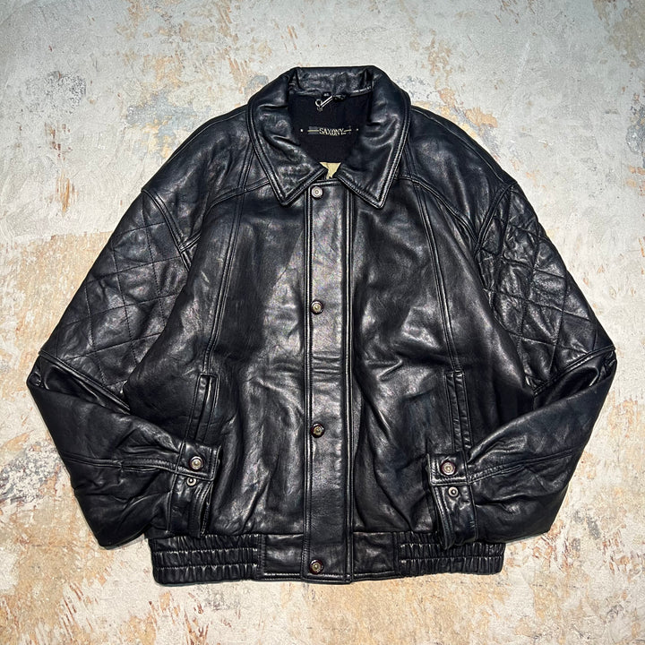 #1855 Unknow old clothes/Leather jacket/full zip leather jacket/size Ⅿ