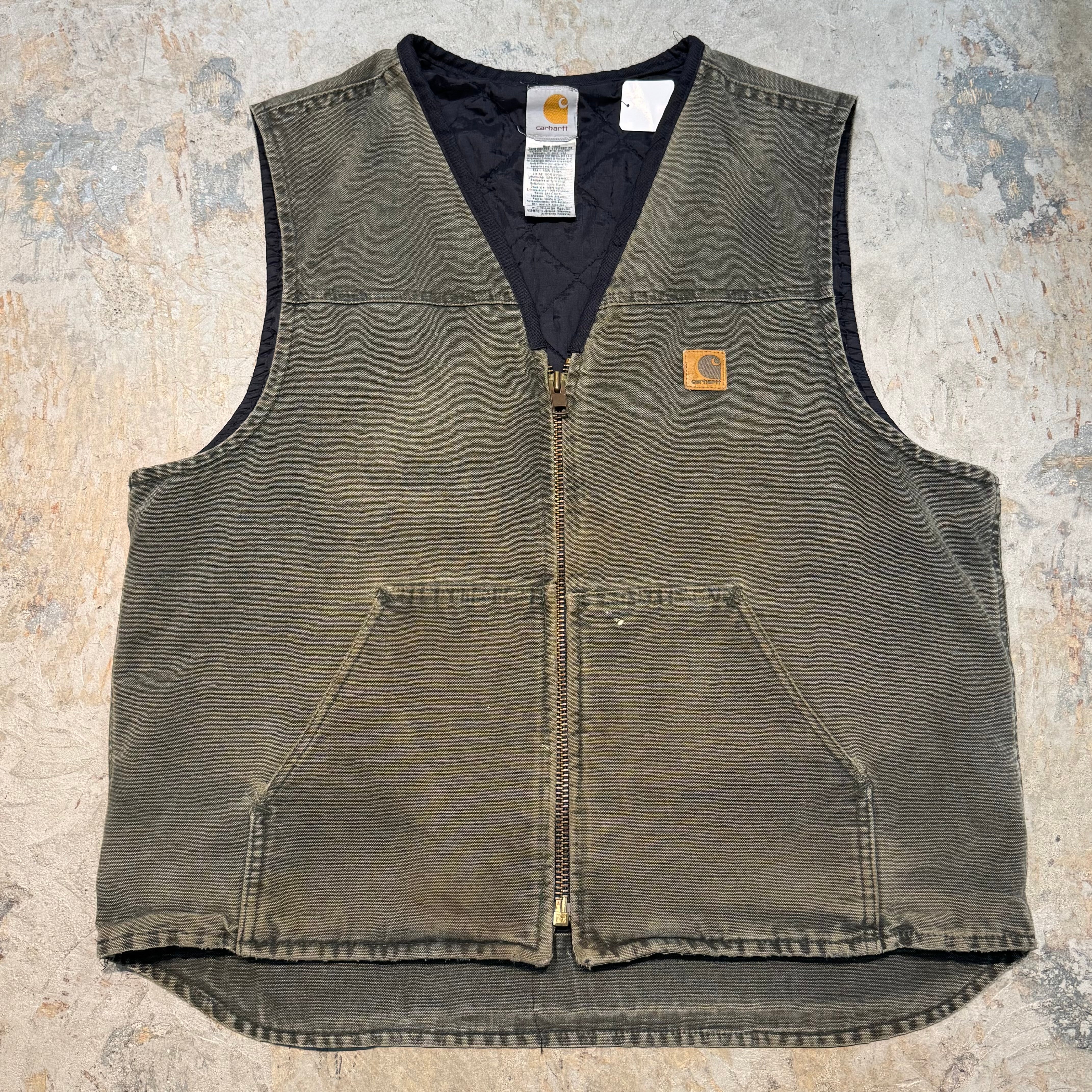 carhartt カーハート ダック地 ベスト ワークウェア 裏地ボア こげ茶 (S) 中古 古着 H3597 カーハート ベスト Carhartt V01 ダック ワークベスト Duck