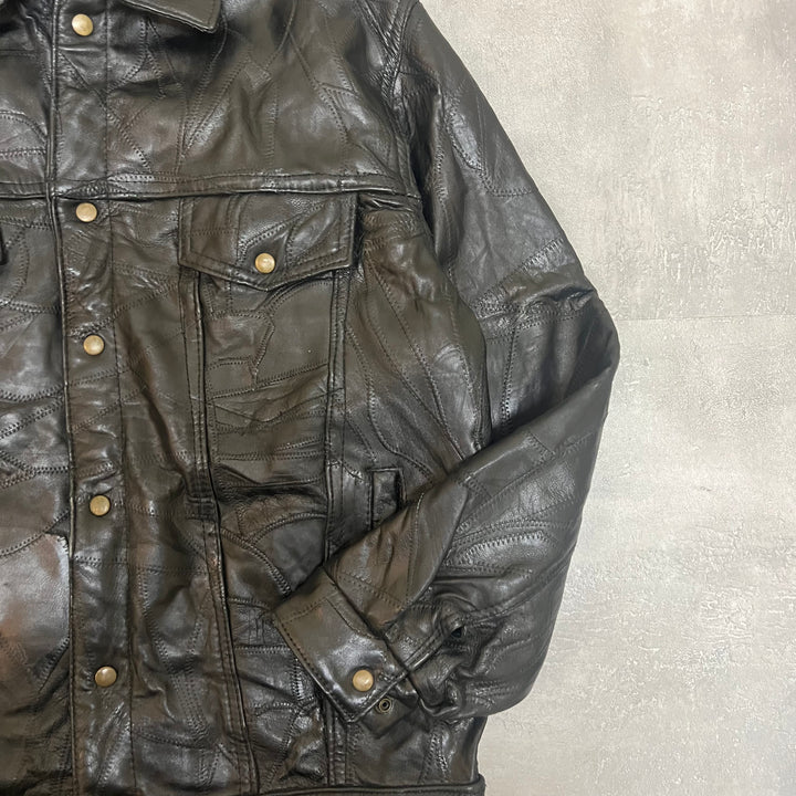 #1856 Unknow 古着/Leather jacket/フロントボタンレザージャケット/サイズXXL