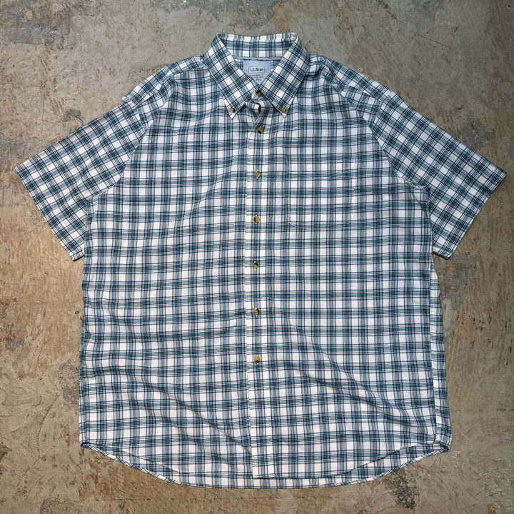 빈티지 L.L.Bean/ L.L.Bean/ Button-Down 짧은 슬리브 셔츠/ 체크 무늬 패턴/ 크기 XL