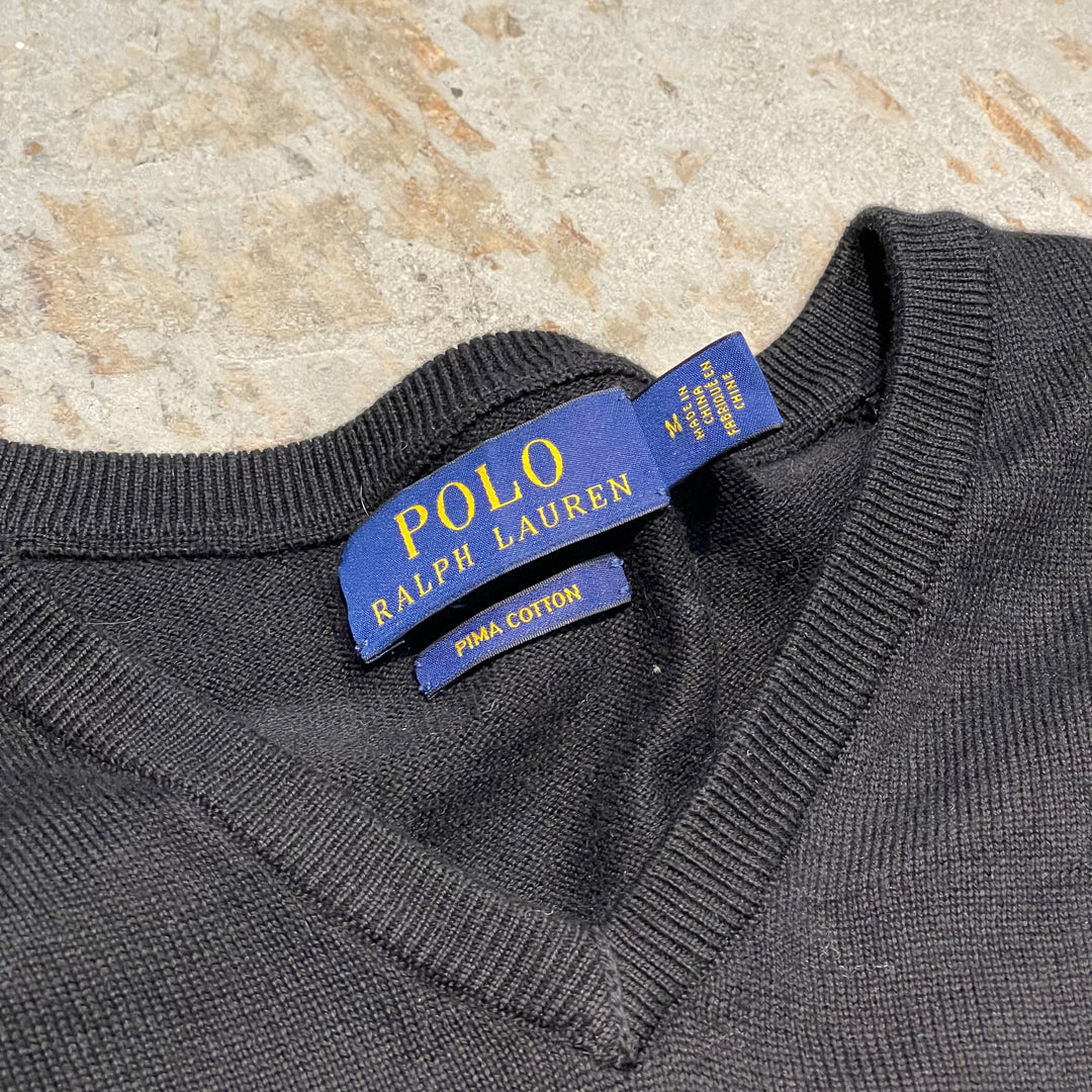 #3712 古着 POLO by Ralph Lauren/ラルフローレン / PIMA Cotton knit V Neck Sweatrer Shirts/ピマコットLンニットＶネックセーター/サイズM