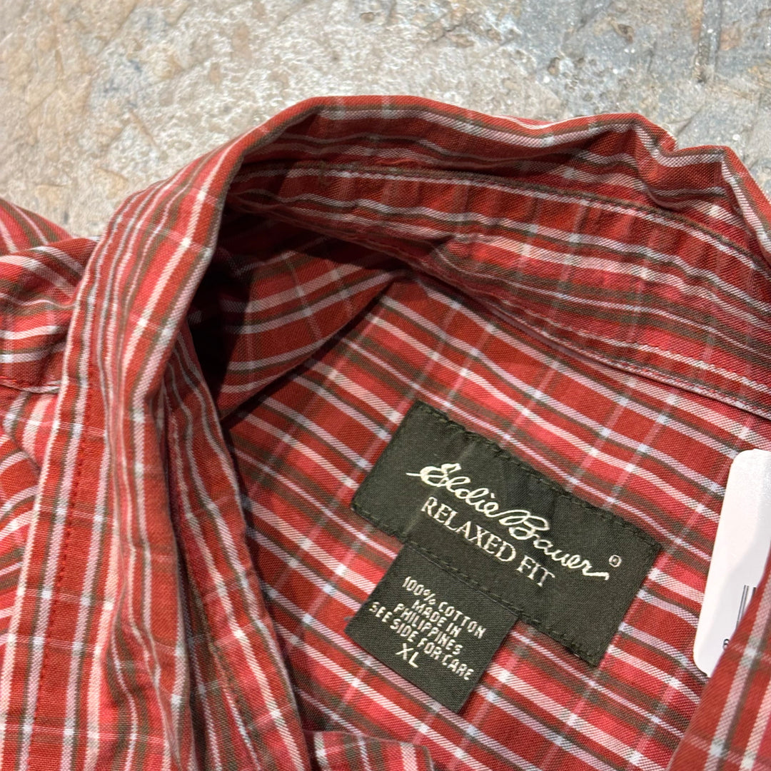 빈티지 Eddie Bauer/버튼 다운 짧은 슬리브 셔츠/점검 패턴/크기 XL