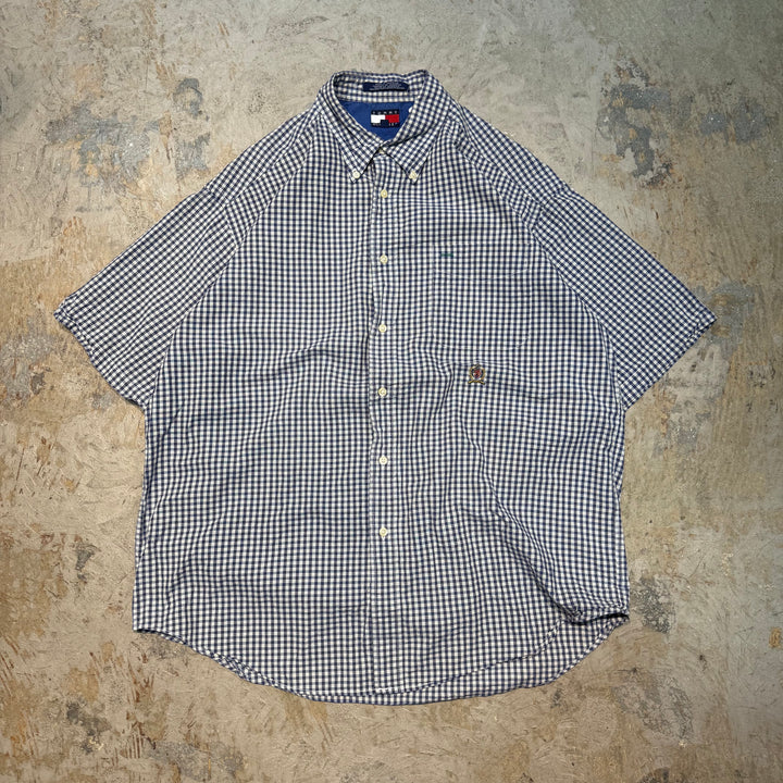 古着 TOMMY HILFIGER/ トミーヒルフィガー/  ボタンダウン半袖シャツ/ チェック柄/ サイズL
