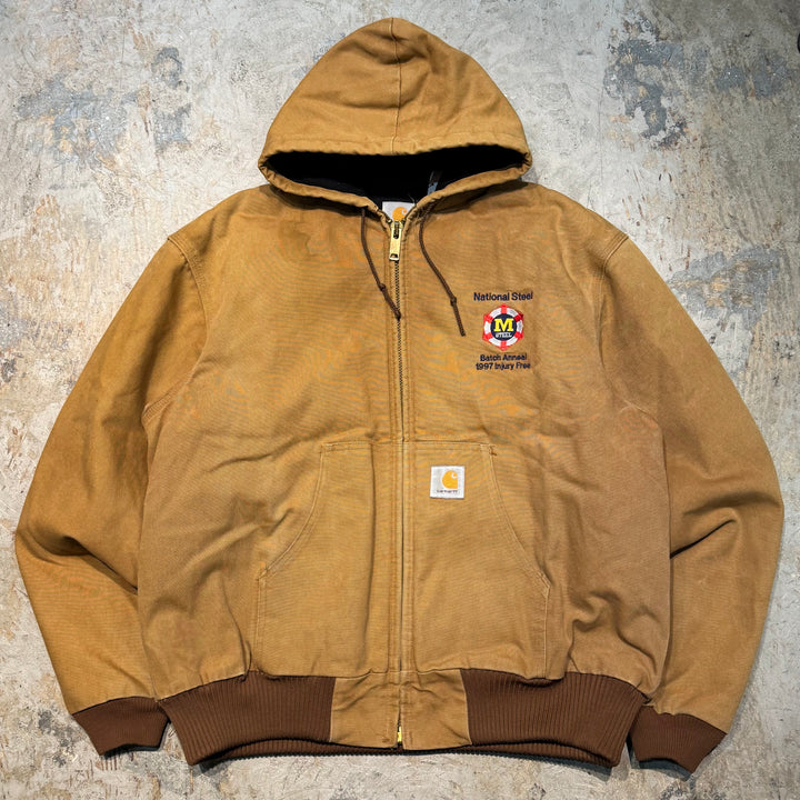 古着 USA製 97's Carhartt/ カーハート/ アクティブジャケット/ ダック地/ 裏地キルティング/ 企業ロゴ/ サイズXL